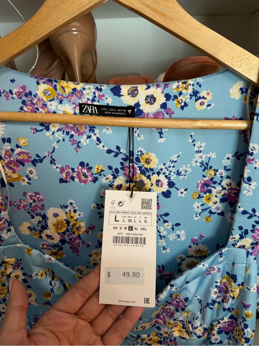 ZARA Sky Blue Floral Mini Dress - Picture 3 of 11